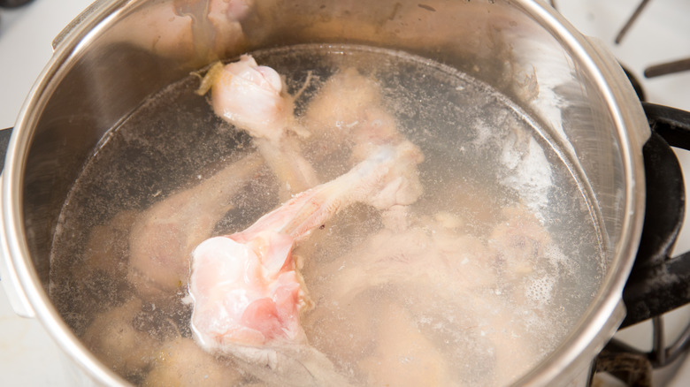 Chicken bones in a pot