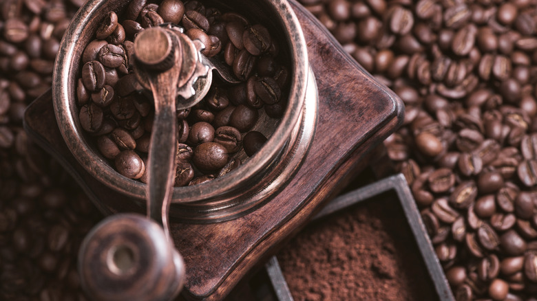 Coffee grinder filled with beans 