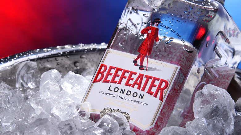 Beefeater gin bottle on ice