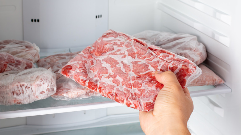 flat frozen beef in freezer