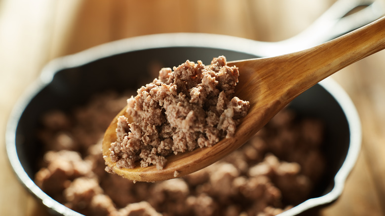 ground beef on spoon