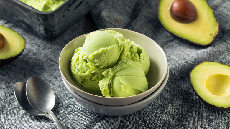 Bowl of avocado ice cream