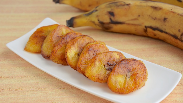 Fried sweet plantains white dish