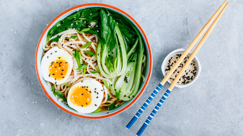 bowl of ramen with bok choy