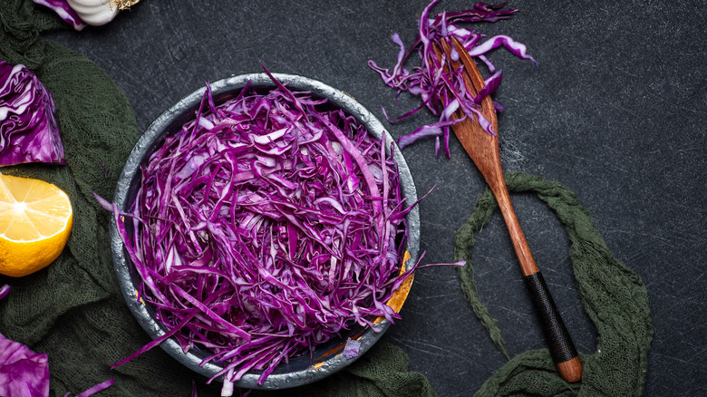 Raw shredded red cabbage