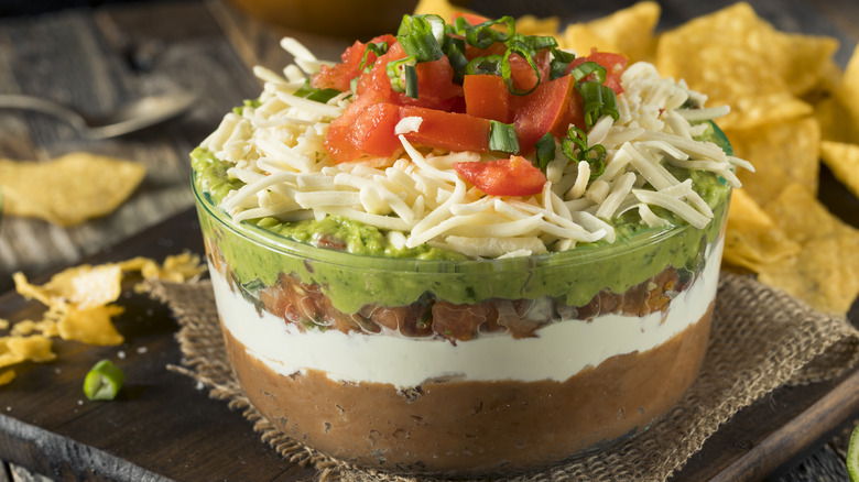 Assembled seven layer bean dip