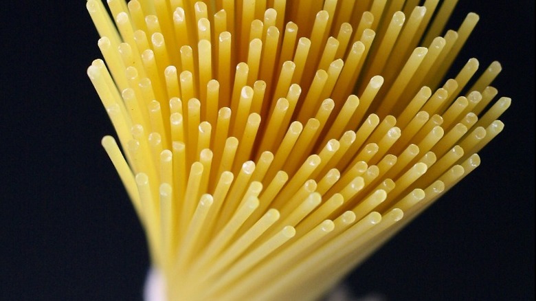 Close up of long noodles