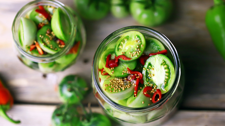 Close up of veggies in jar