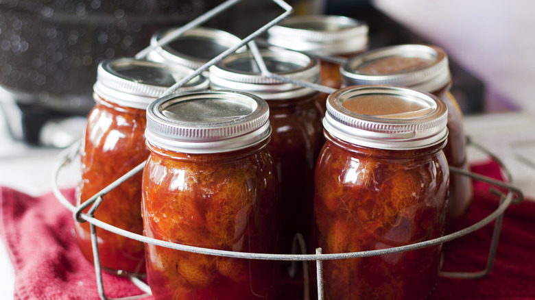 Jars in canning rack