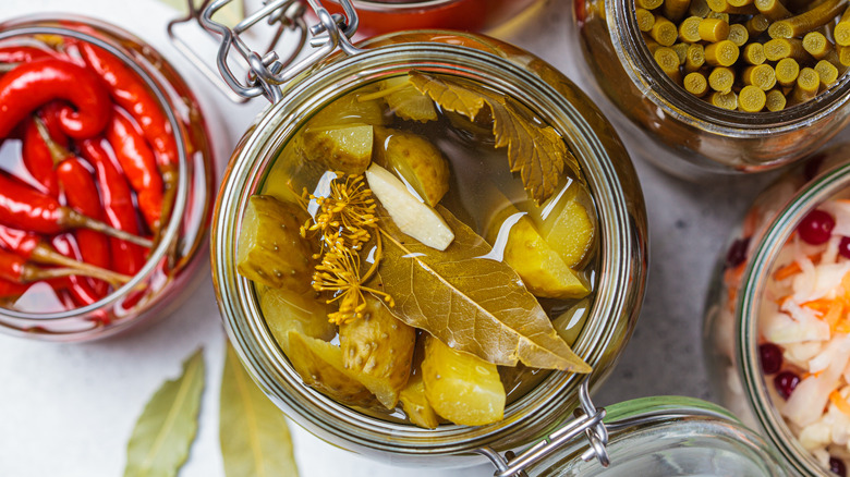 Close up of veggies in jars