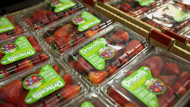 packaged strawberries at grocery store