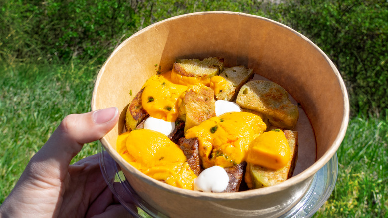 Bowl of Hungarian stew with Vadas sauce