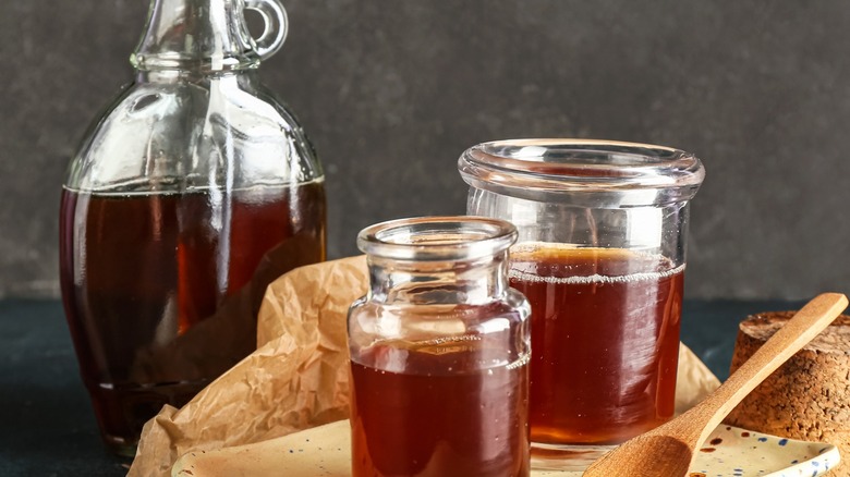 Jars of maple syrup