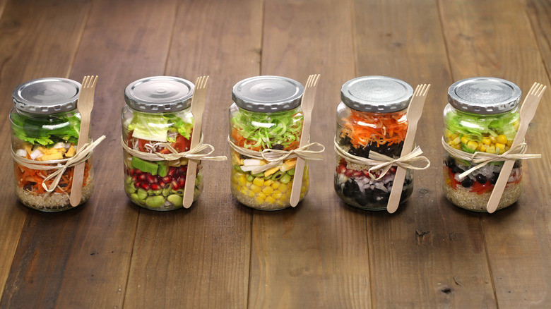 Mason jars of salad