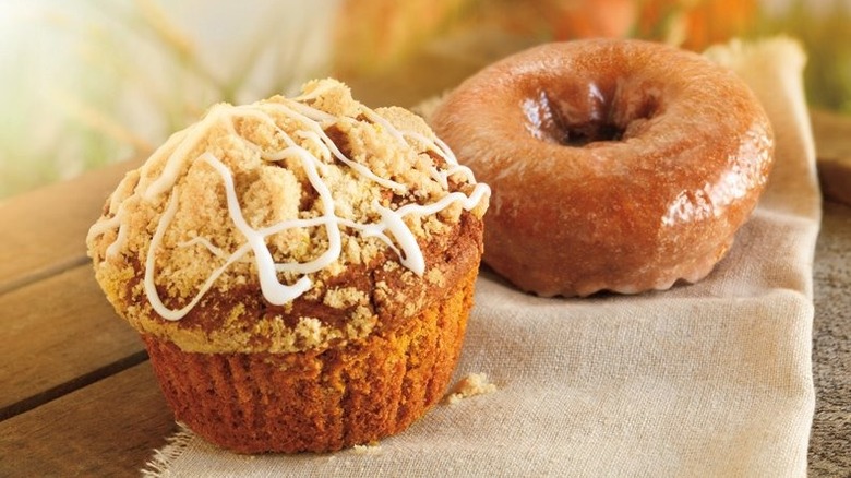 Dunkin' pumpkin muffin and pumpkin donut