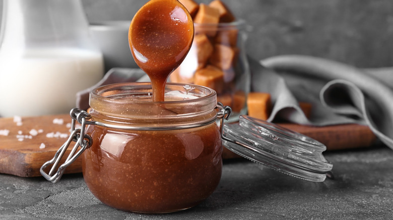 Jar of caramel sauce