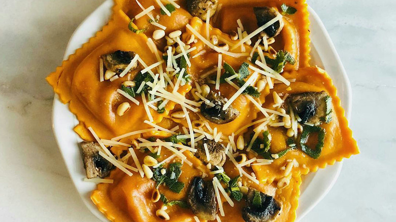 Sweet potato ravioli with cheese