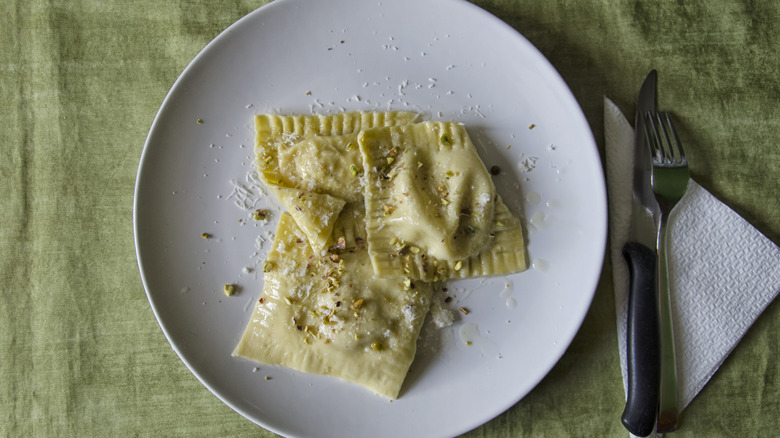 Pistachio and ricotta ravioli