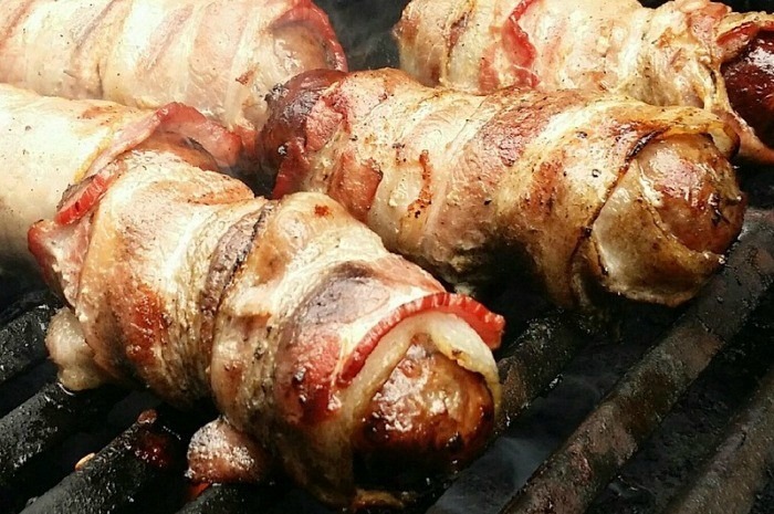 Grilled Bacon-Wrapped Bratwurst