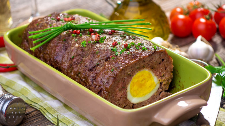 Meatloaf with hard boiled egg