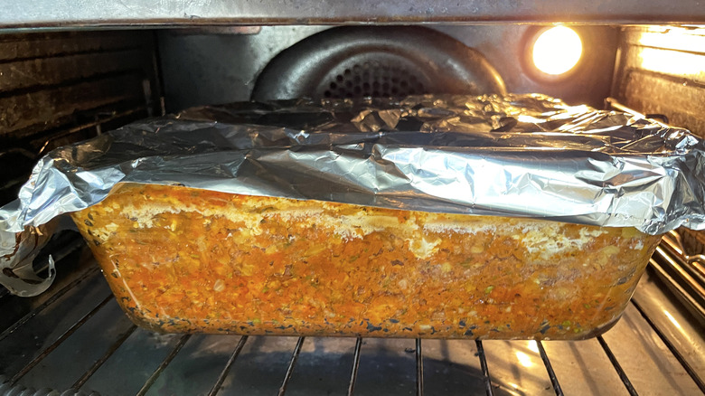 Meatloaf covered with aluminum foil