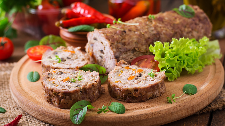 Vegetable meatloaf on wooden board