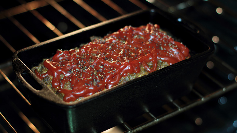 Glazed meatloaf in pan