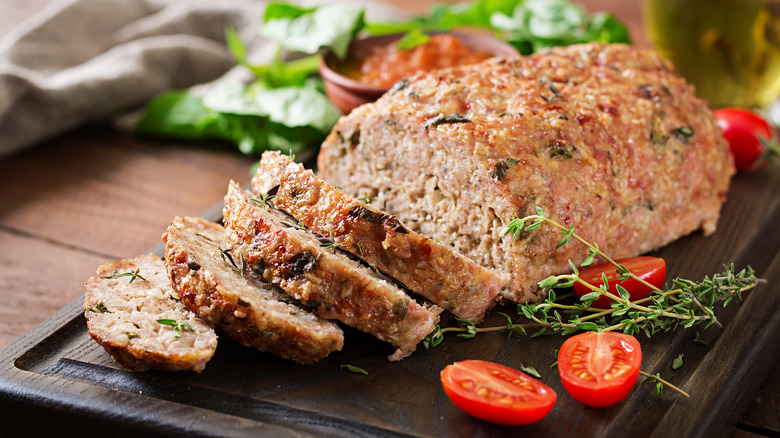 Ground turkey meatloaf on board