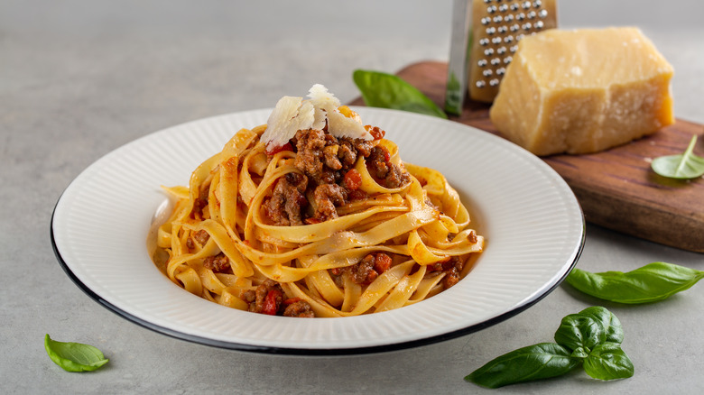 bowl of pasta with ragu