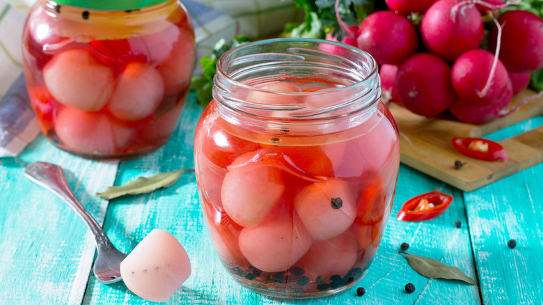 pickled radishes in jar