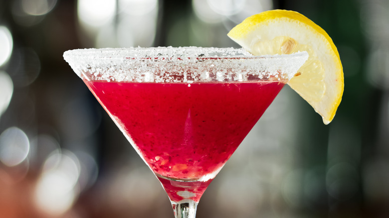 Sugary blackberry lemon drop martini