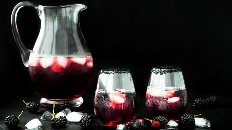 Blackberry sangria pitcher and glasses