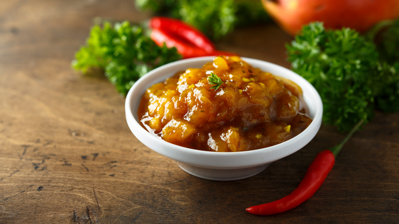 banana pepper chutney in bowl