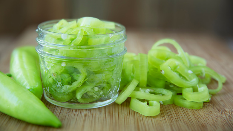 candied banana peppers in jar