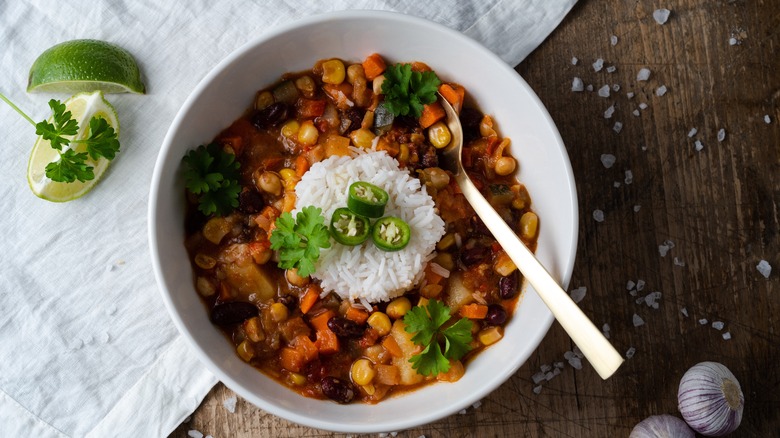 vegetable and bean chili in bowl