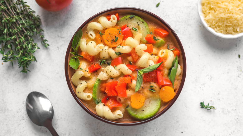 vegetable noodle soup in bowl