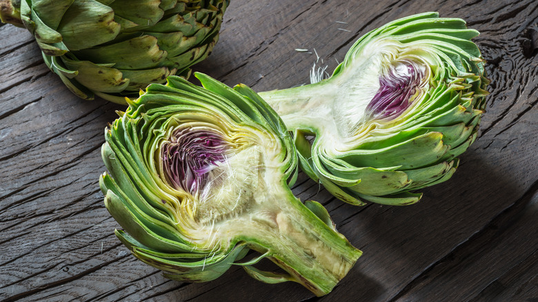 Artichokes cut in half