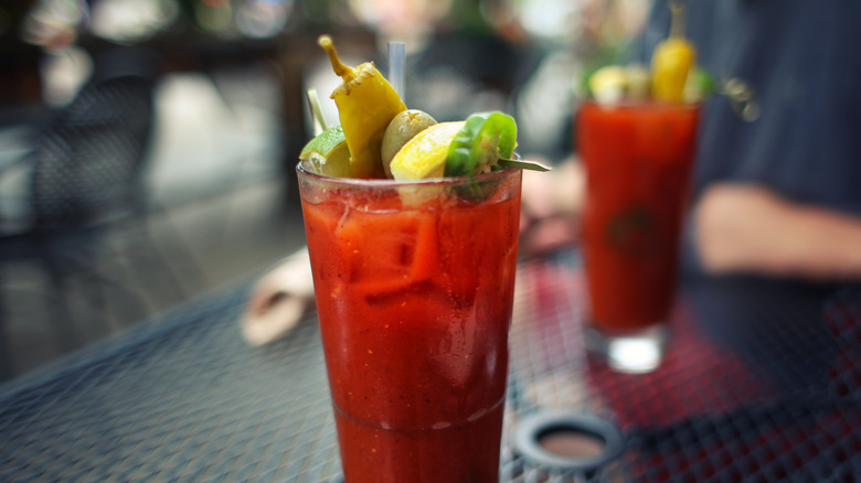 bloody mary with spicy garnishes