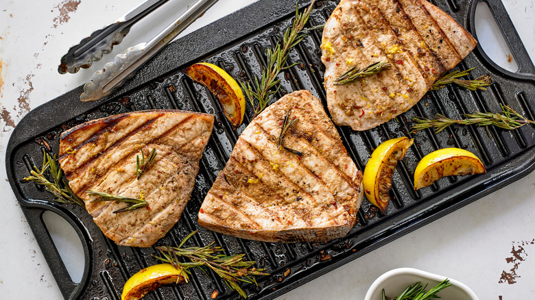 tuna steaks seasoned with rosemary