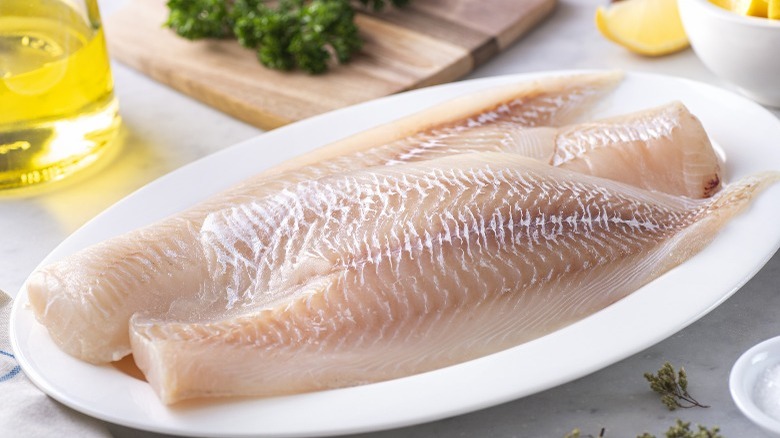 raw haddock on plate