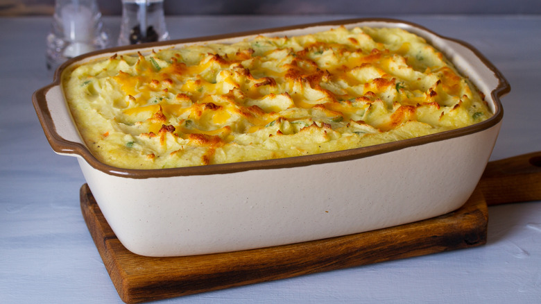 Breakfast casserole in rectangular dish