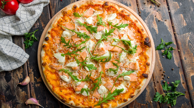 Pizza with salmon