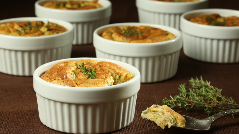 Salmon soufflé dishes and spoon