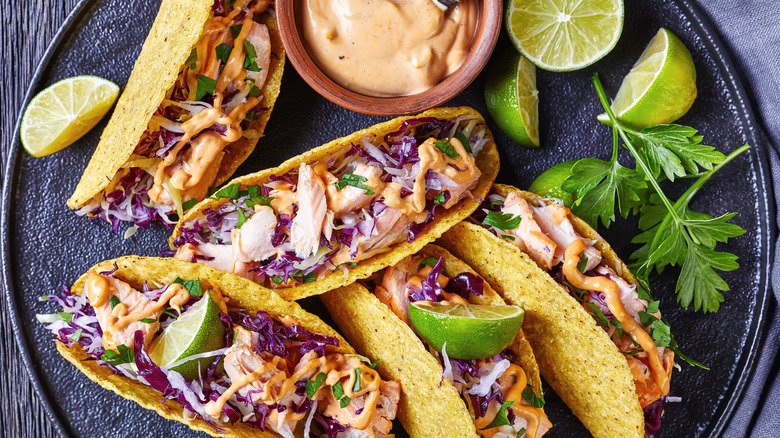 Salmon tacos with dipping sauce