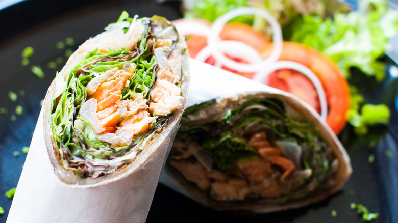 Salmon and lettuce wrap