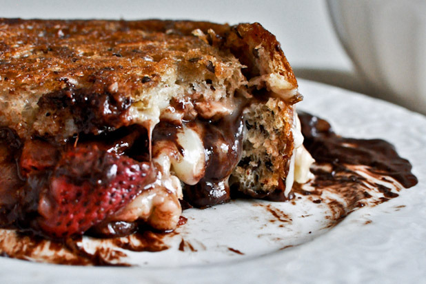 Roasted Strawberry, Brie, and Chocolate Grilled Cheese