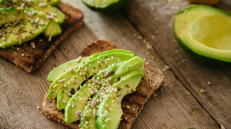 Sliced avocado with seasoning