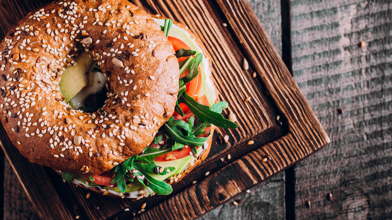 Bagel with arugula