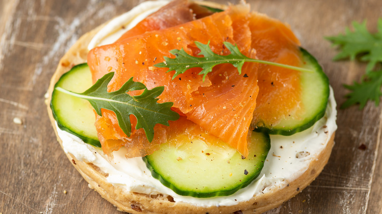 Bagel with thin-sliced cucumbers