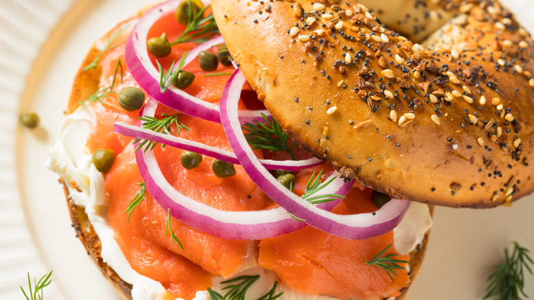 Salmon and capers on a bagel